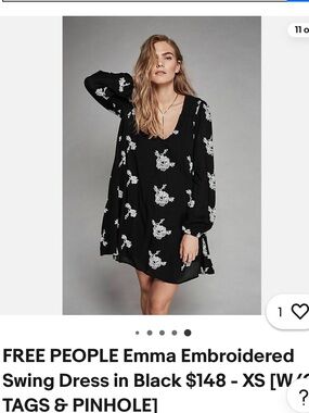 Free People Emma Floral Embroidered Long Sleeve Mini swing Dress